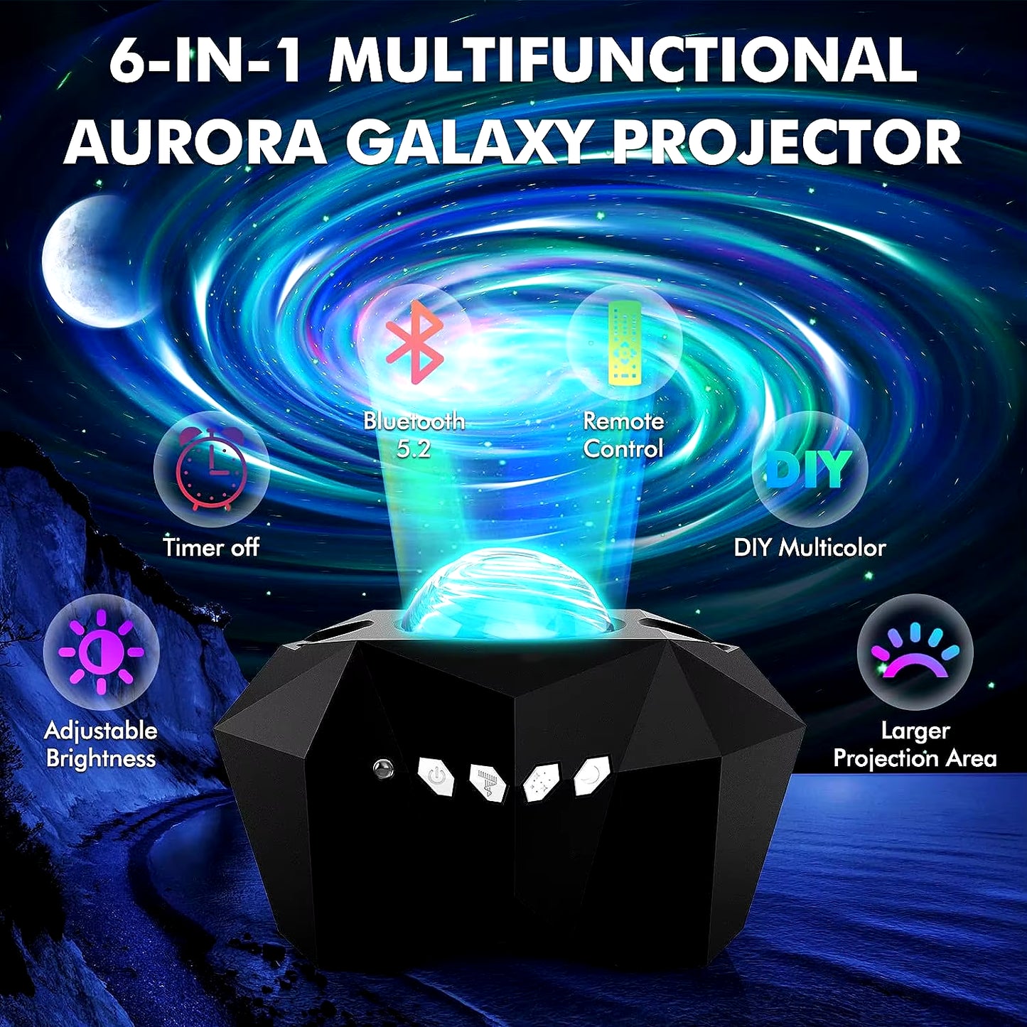 2024 Aurora Star Light Projector with Moon Galaxy Night Lights Bluetooth Music Speaker for Kids Room Decor Home Atomosphere Lamp