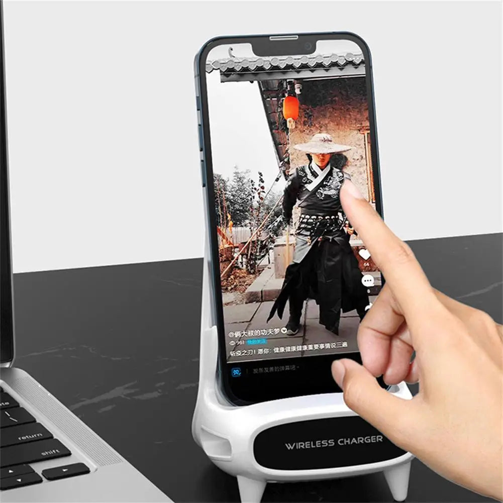 Portable 15W Fast Charge Wireless Charging Desk Stand & Mini Chair Sound Holder