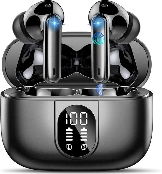 Wireless Earbuds, 2024 Bluetooth 5.3 Headphones Hifi Stereo Ear Bud, 40Hrs Playtime Bluetooth Earbuds with 4 ENC Noise Cancelling Mics, IP7 Waterproof, LED Display Wireless Earphones for Android/Ios