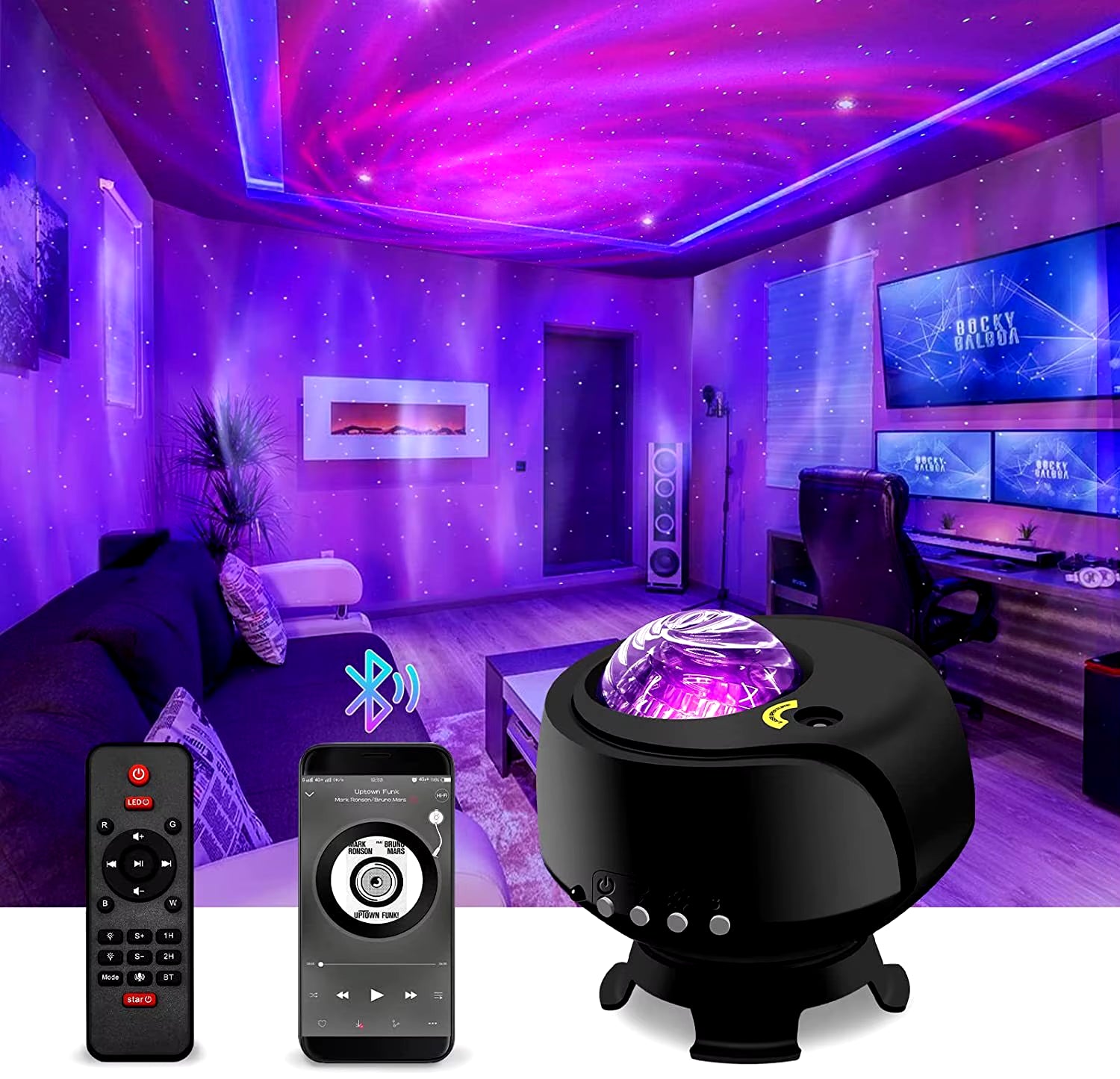 2024 Aurora Star Light Projector with Moon Galaxy Night Lights Bluetooth Music Speaker for Kids Room Decor Home Atomosphere Lamp