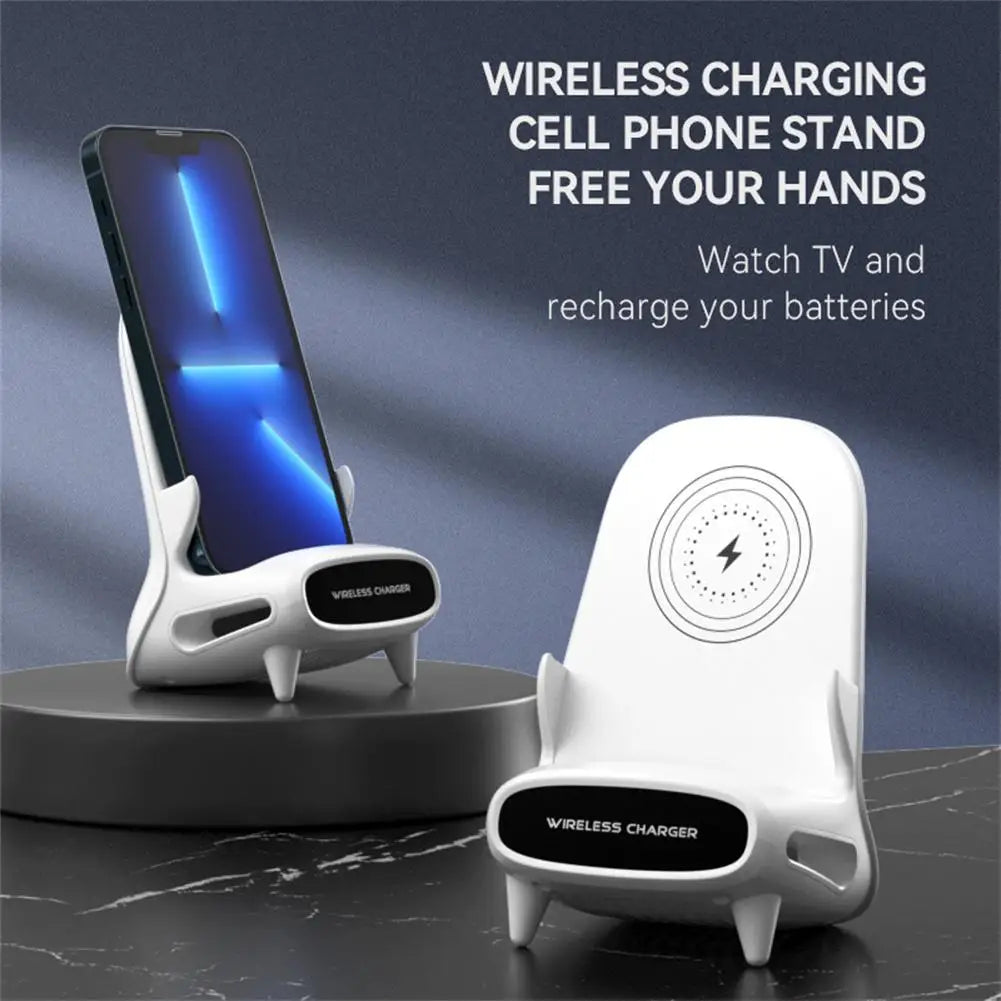 Portable 15W Fast Charge Wireless Charging Desk Stand & Mini Chair Sound Holder