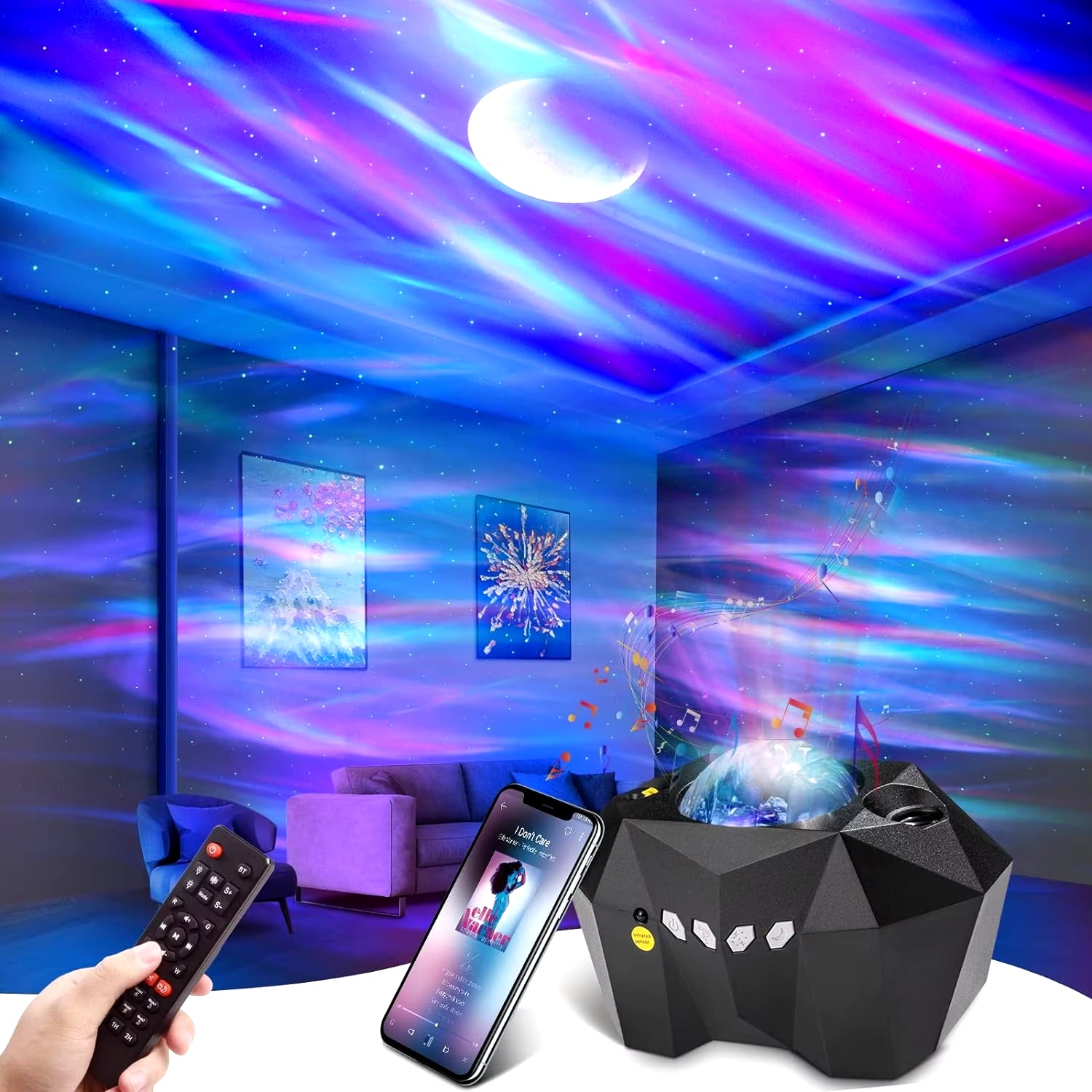 2024 Aurora Star Light Projector with Moon Galaxy Night Lights Bluetooth Music Speaker for Kids Room Decor Home Atomosphere Lamp