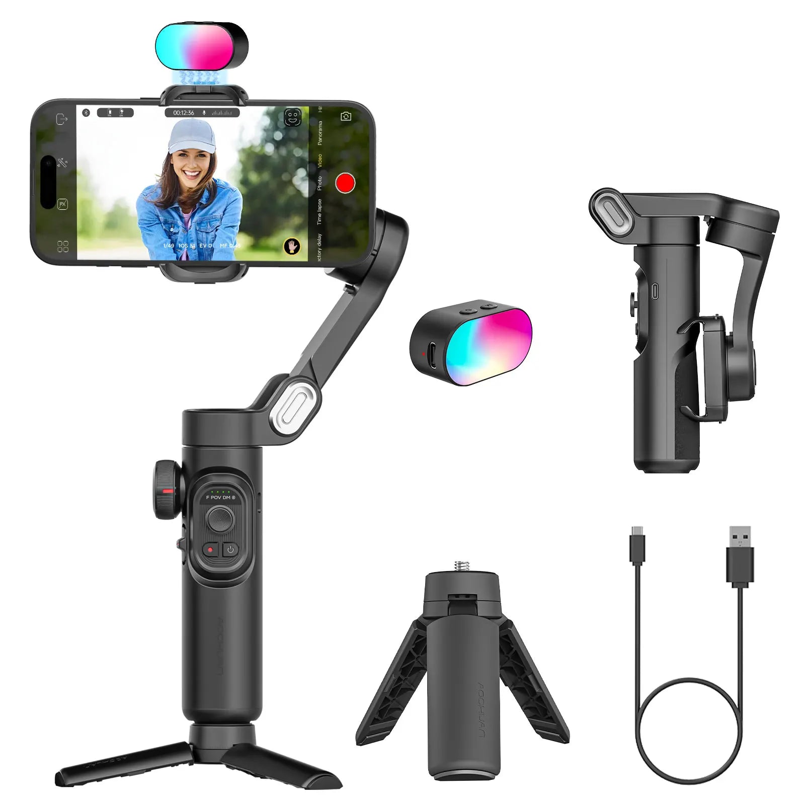 Smart XE Kit Gimbal Stabilizer for Smartphone Iphone Video Recording Magnetic Fill Light 3-Axis Foldable Android Gimble